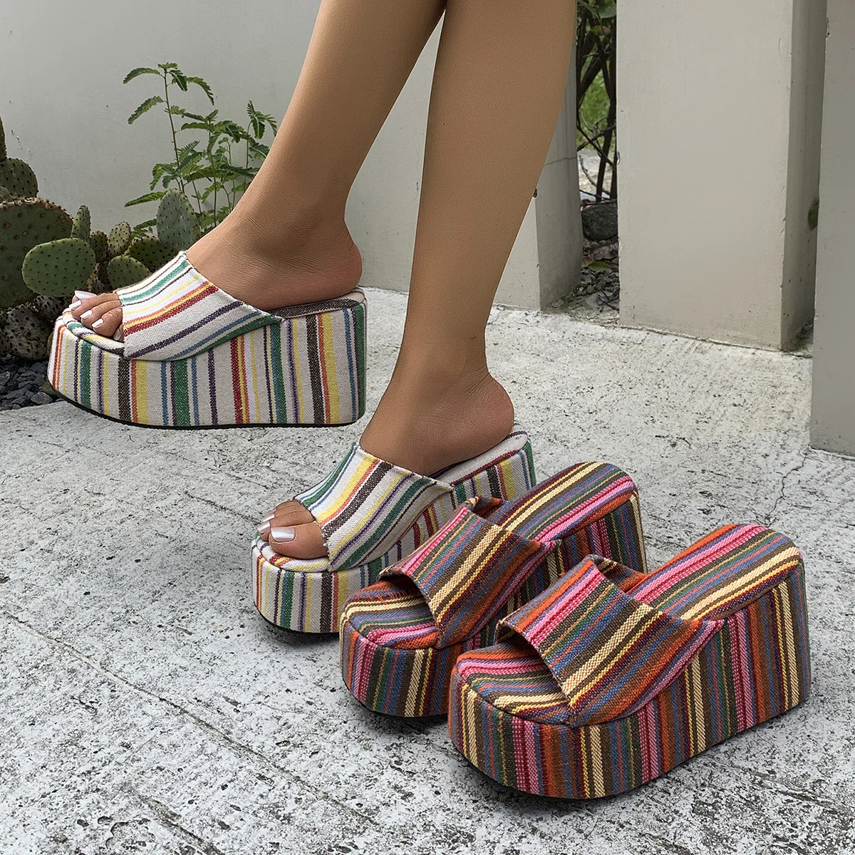Women’s Sienna Leopard Platform Sandals – 10 cm Thick Heel Chunky Summer Slides