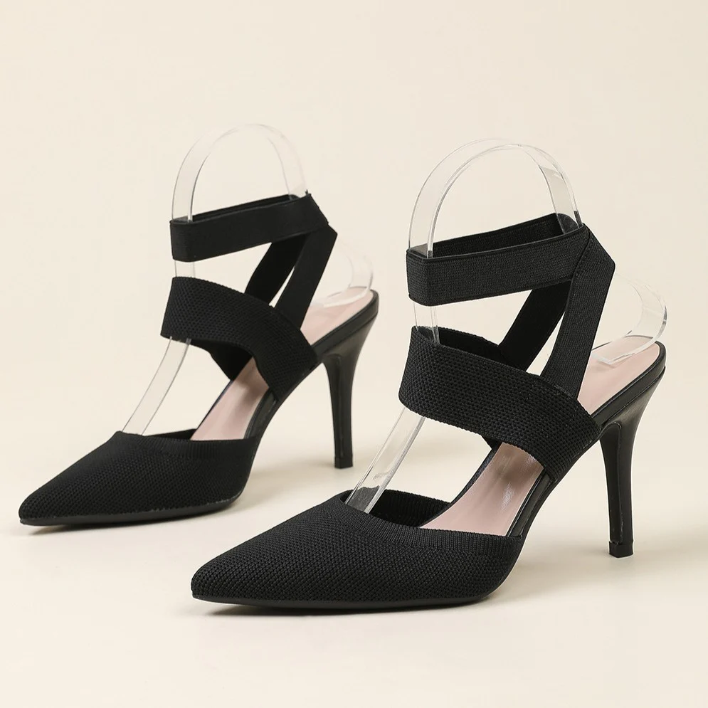 Women’s Amara Fabric Ankle-Strap Stiletto Pumps – Pointed-Toe Hollow Side Elegant Heels