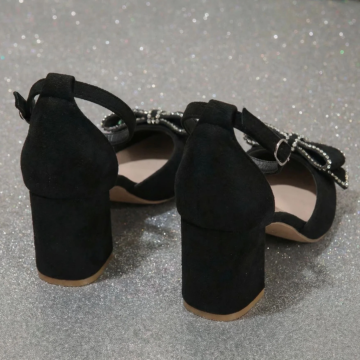 Women’s Bowelle Crystal Pointed Toe Buckle Heels – Hollow Closed Toe Bow High Heels