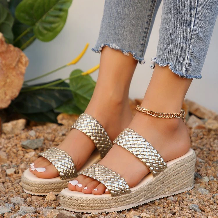 Women’s RetroWeave Wedge Slide Sandals – Braided Platform Summer Slippers