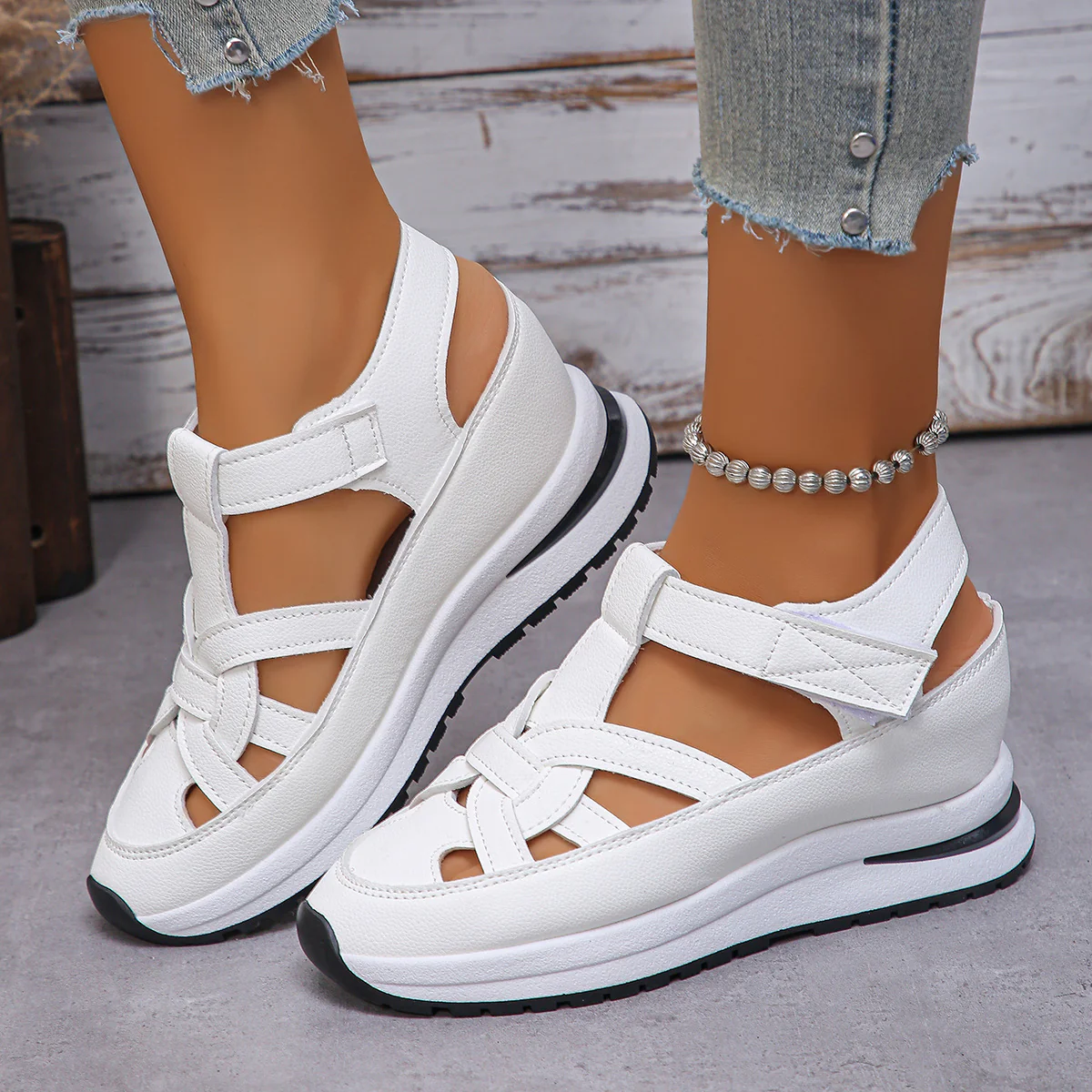 Women's Plus Size Comfort Chunky Gladiator Sandals - Wide Fit Adjustable Roman Style with Airflow Holes