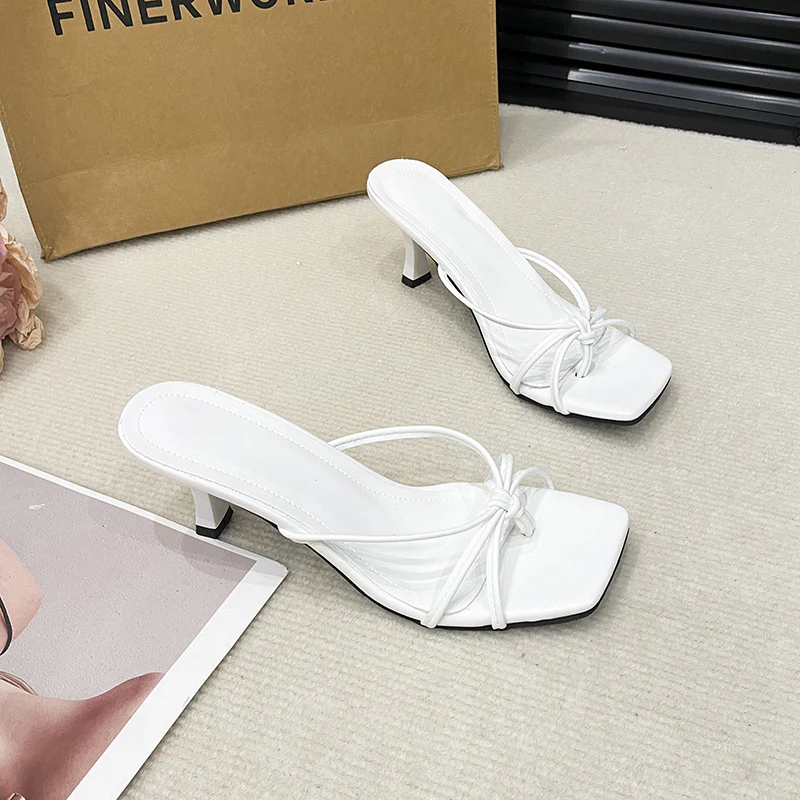 Women’s Colette Thong Heeled Slides – French-Style Strappy Toe-Post Stiletto Sandals