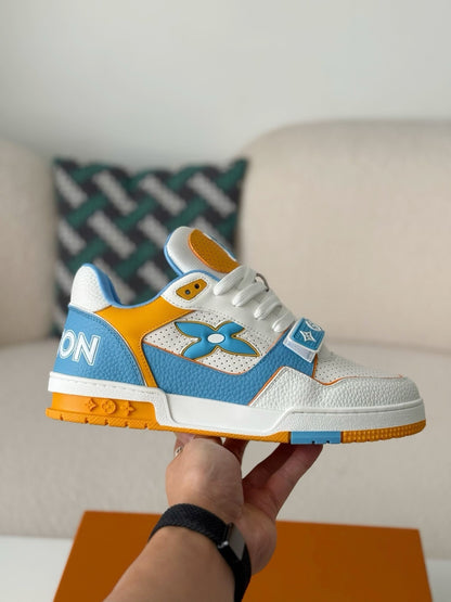Blue White Yellow Colorblock Low-Top Sneakers