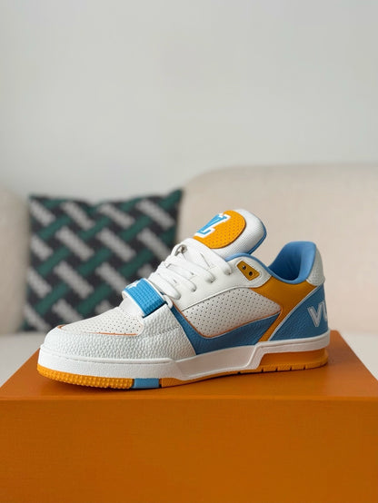 Blue White Yellow Colorblock Low-Top Sneakers