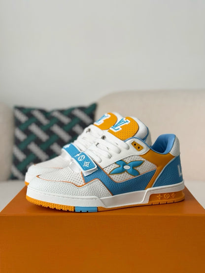 Blue White Yellow Colorblock Low-Top Sneakers