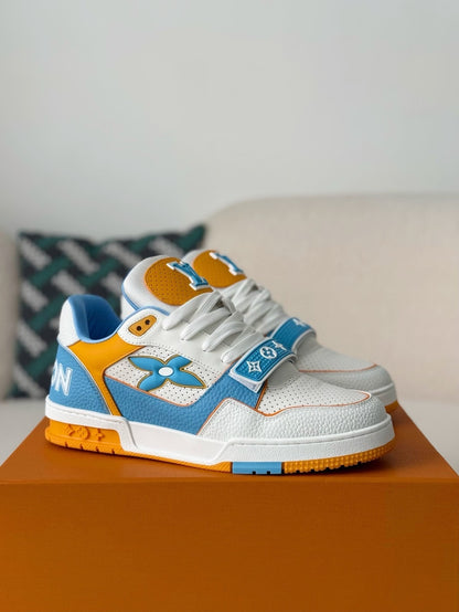 Blue White Yellow Colorblock Low-Top Sneakers