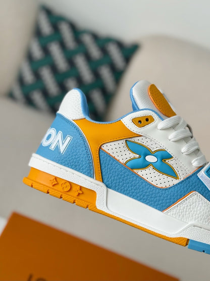 Blue White Yellow Colorblock Low-Top Sneakers